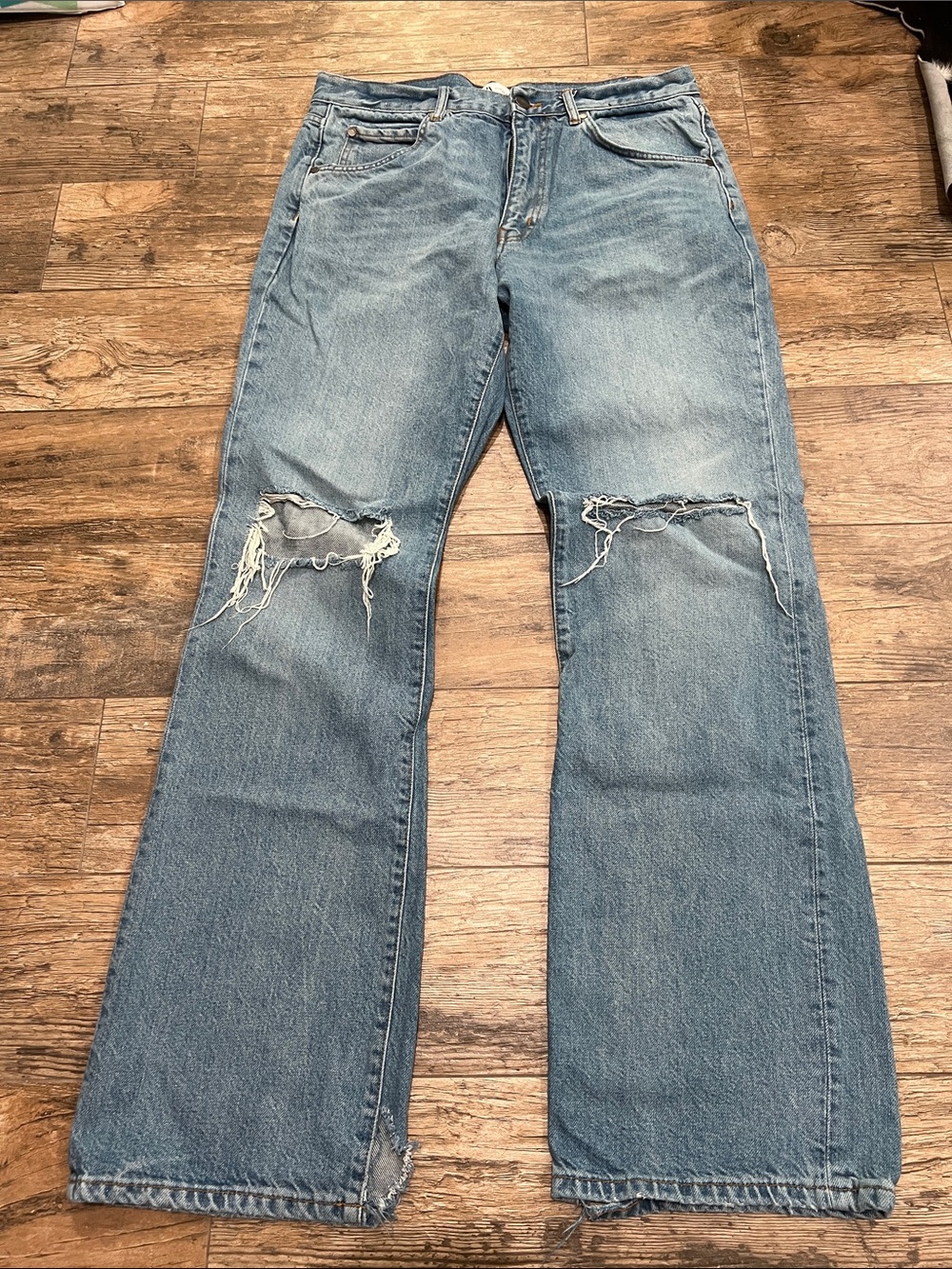 Zara Light Blue Distressed Wide-leg Jeans